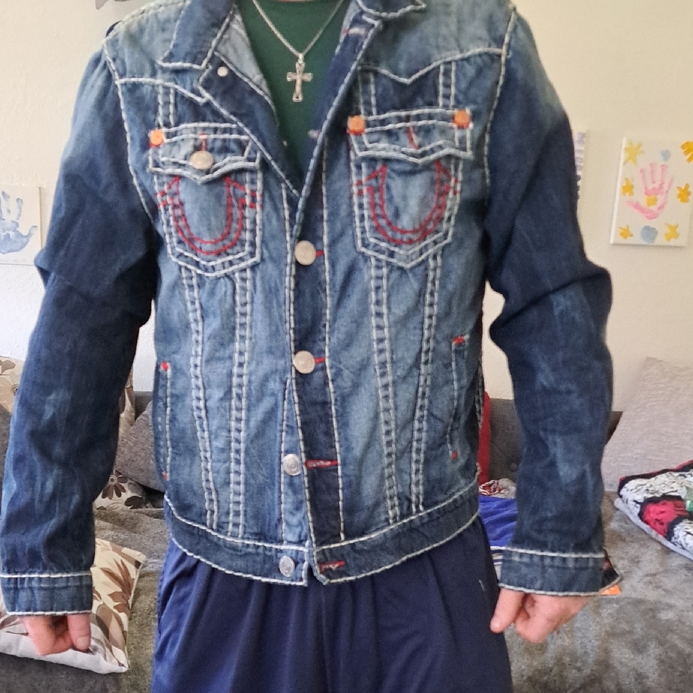 True Religion Blue Denim Jacket with Red Patch